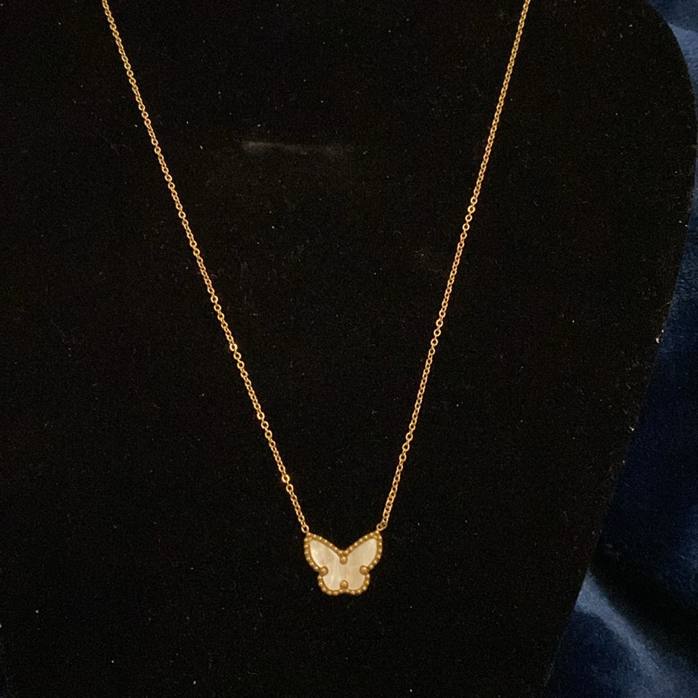 Gold Tone Butterfly Pendant Necklace - Picture 2 of 6